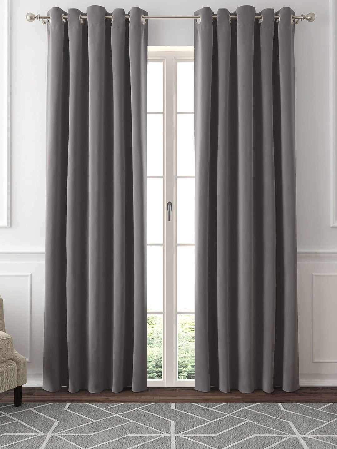 GM Set of 2 Grey Solid Black Out Grommet Door Curtains