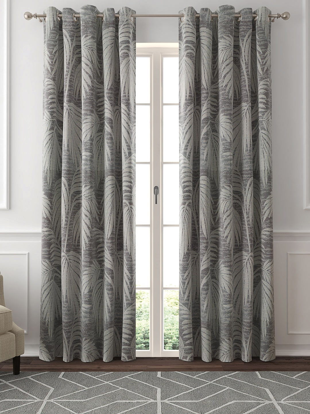 GM Set Of 2 Grey Floral Door Curtains