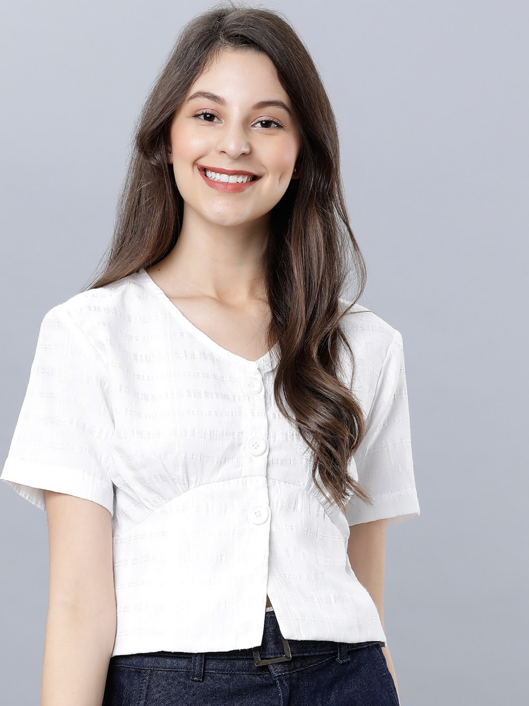 Tokyo Talkies White Crop Empire Top