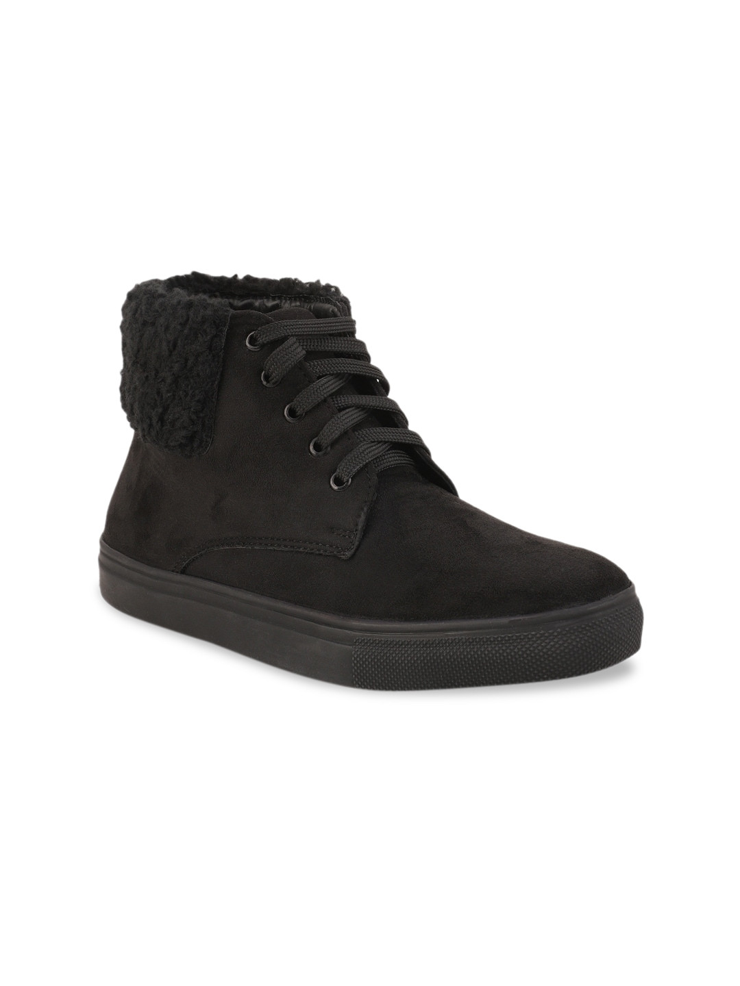 Bruno Manetti Women Black Solid Suede Mid-Top Sneakers