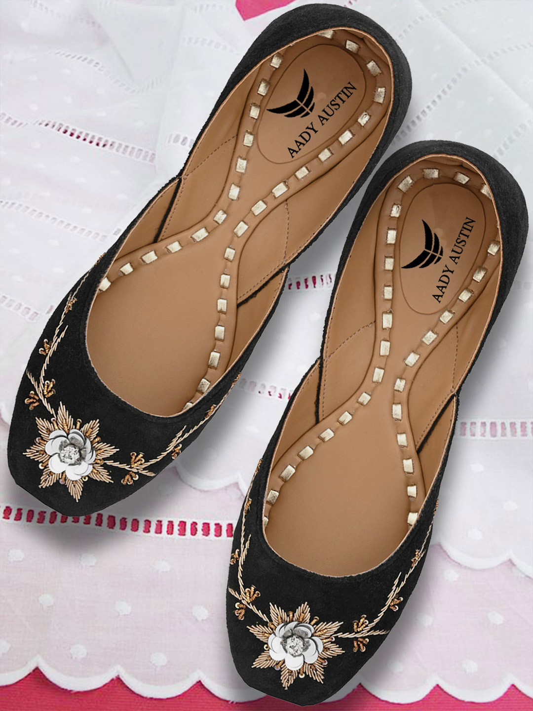 AADY AUSTIN Women Black Embellished Mojaris