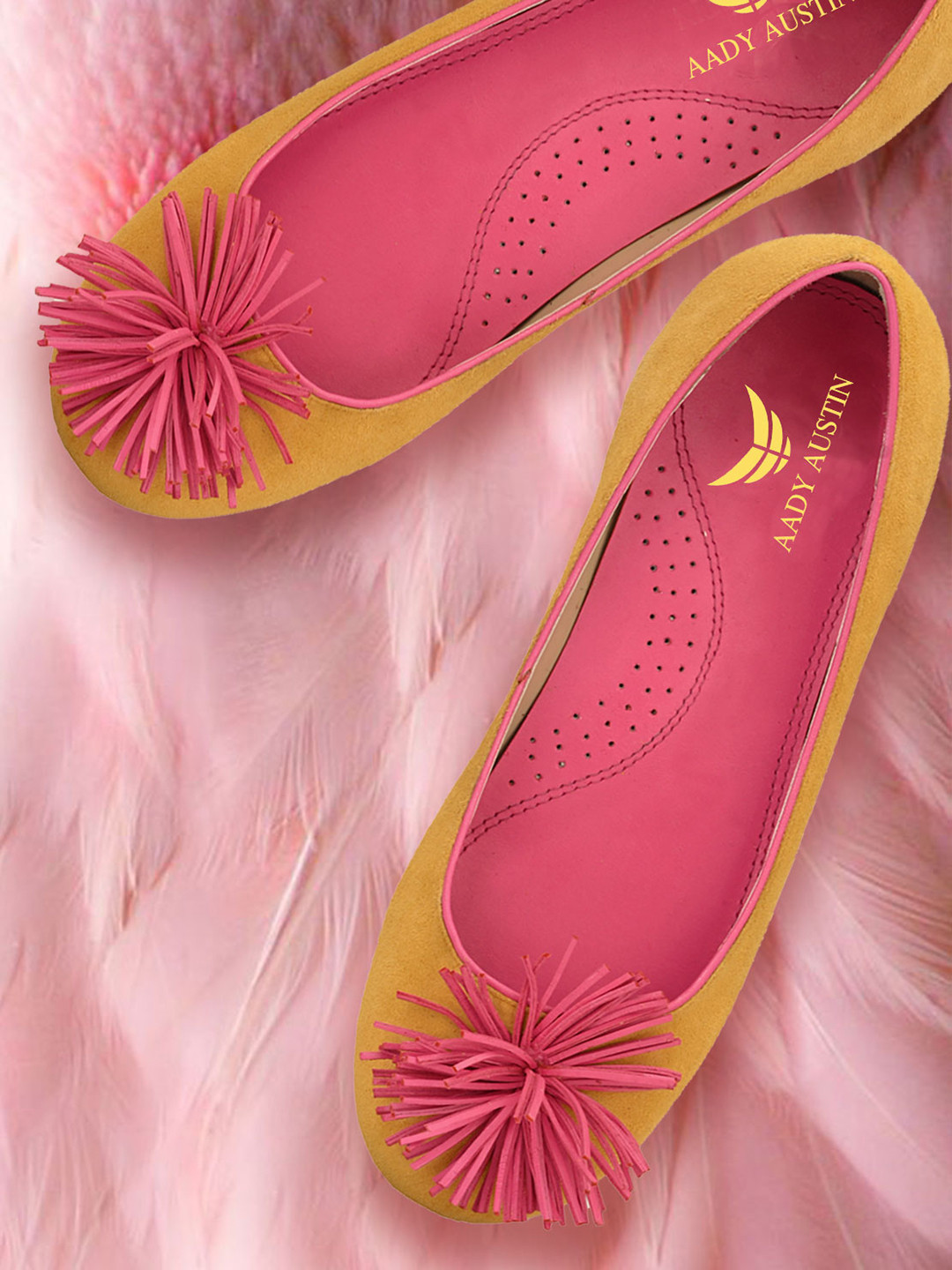 AADY AUSTIN Women Mustard Yellow & Pink Solid Ballerinas
