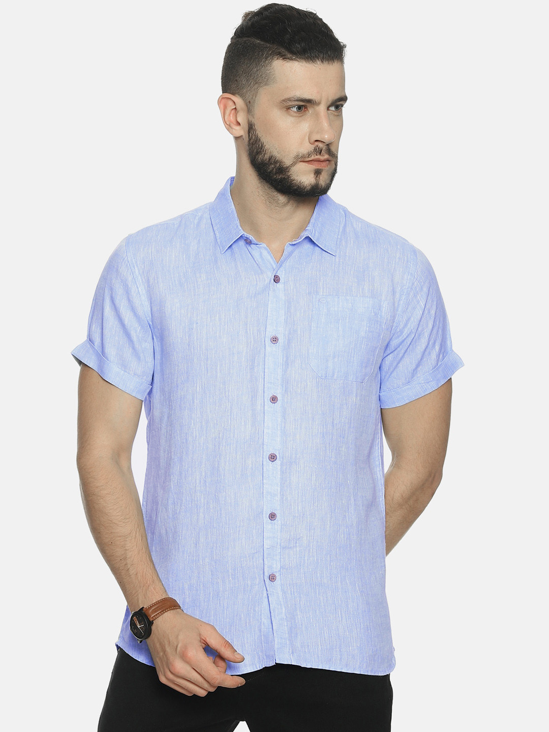 Ecentric Men Blue Slim Fit Solid Eco-Friendly Hemp Casual Sustainable Shirt