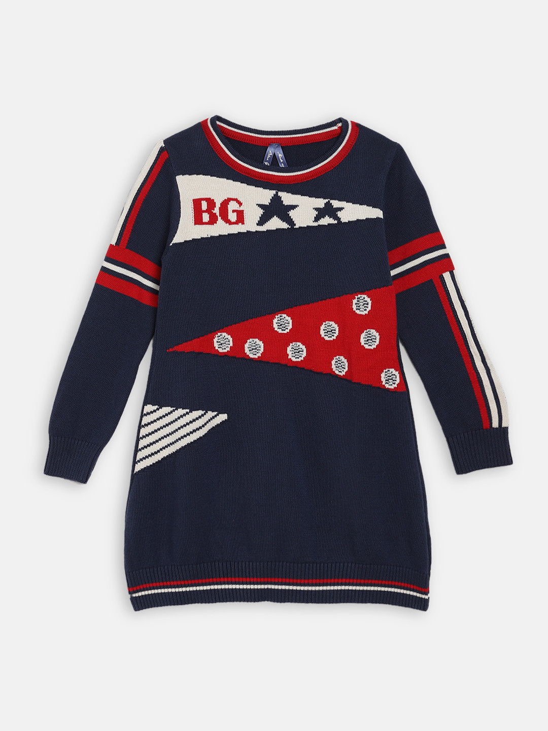 Blue Giraffe Girls Red Printed Knitted Pullover
