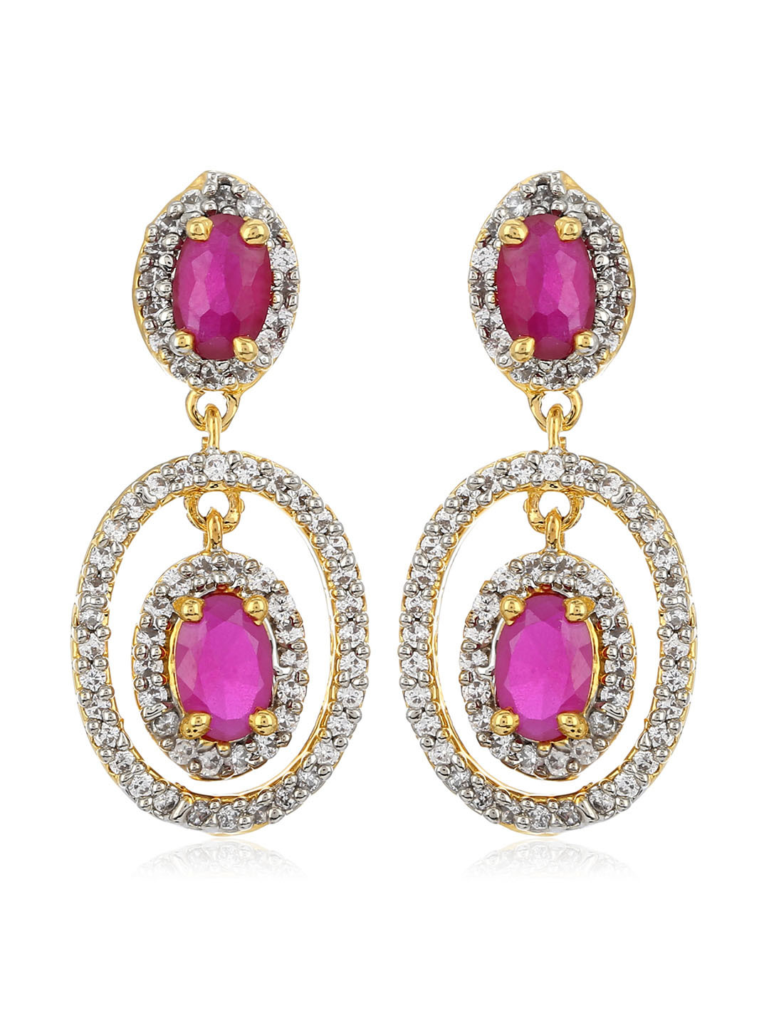 Estele White & Gold-Plated AD Studded Teardrop Shaped Drop Earrings