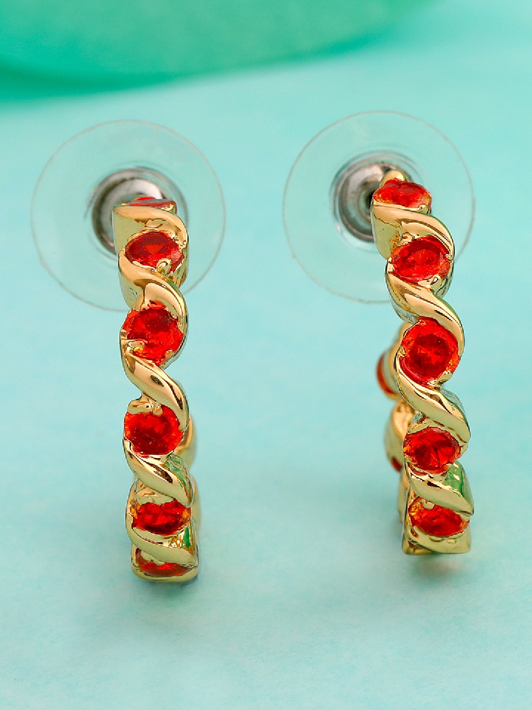 Estele Orange & Gold-Toned Contemporary Drop Earrings