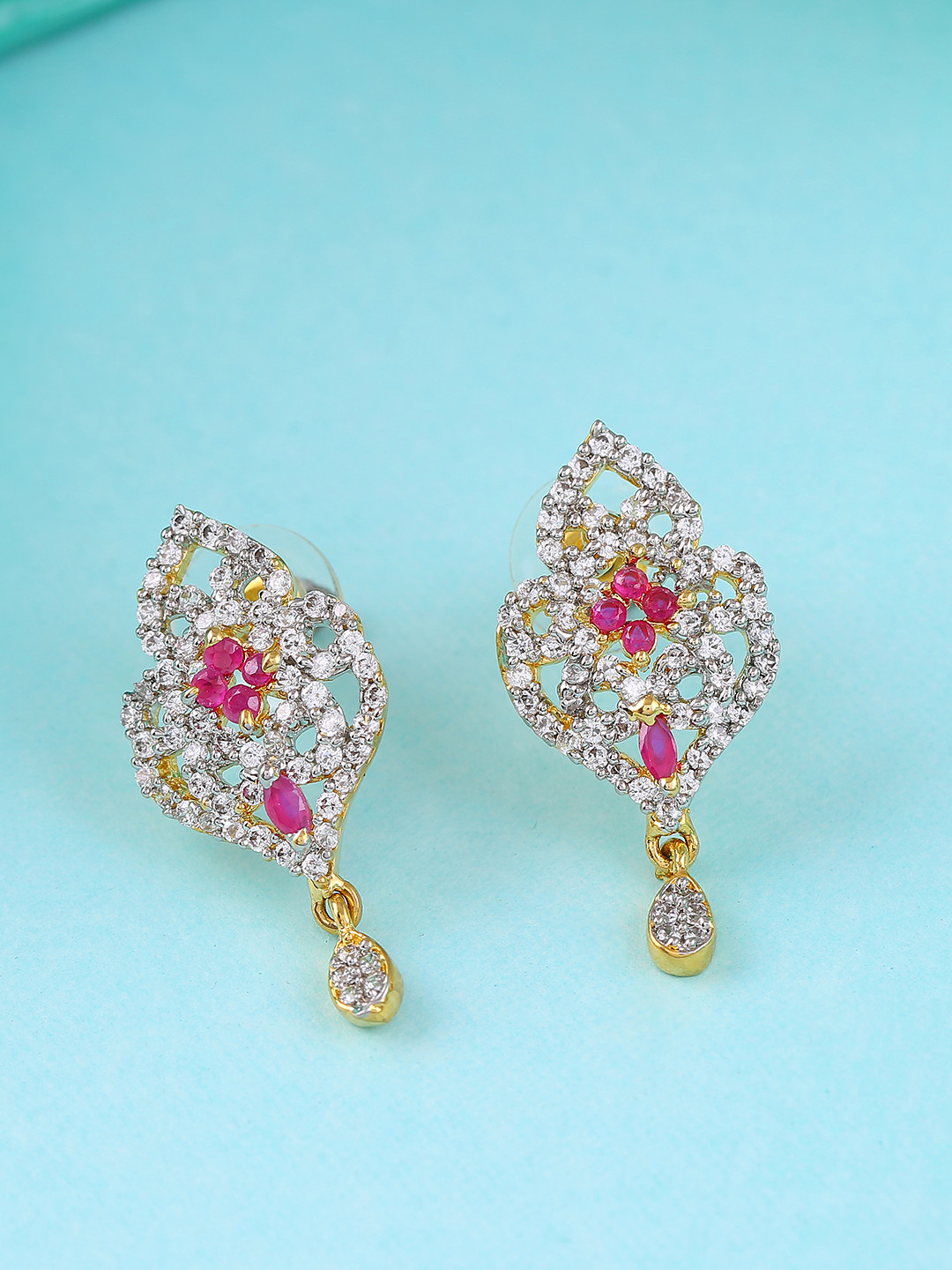 Estele White & Gold-Toned Geometric Drop Earrings