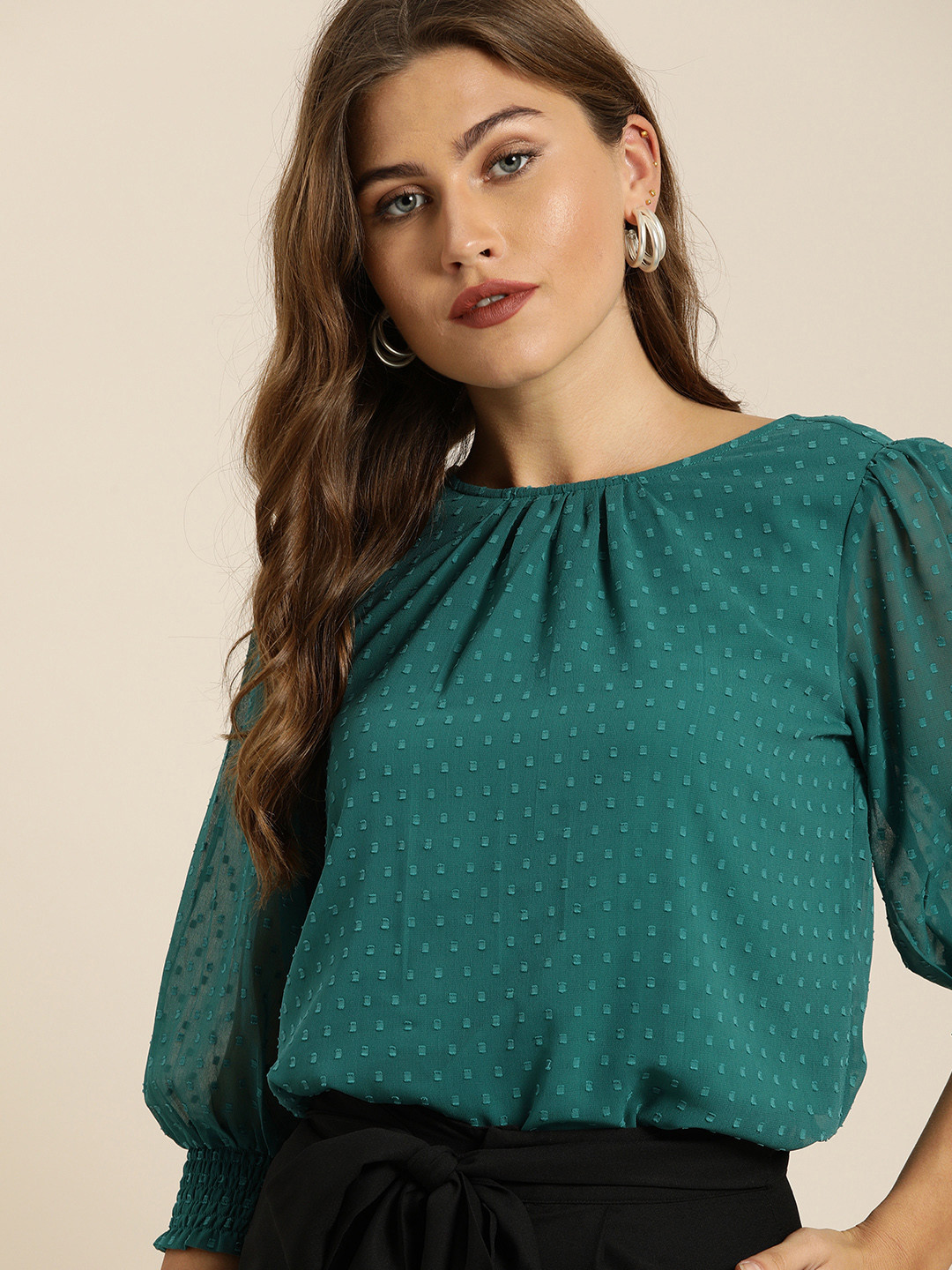 all about you Green Dobby Self Design Top