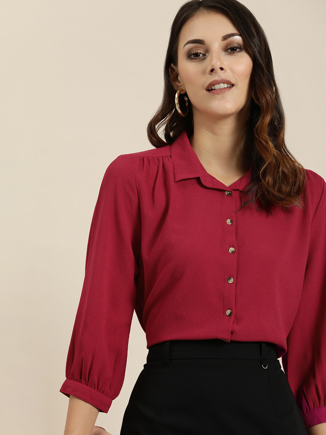 all about you Women Mauve Stretchable Casual Shirt