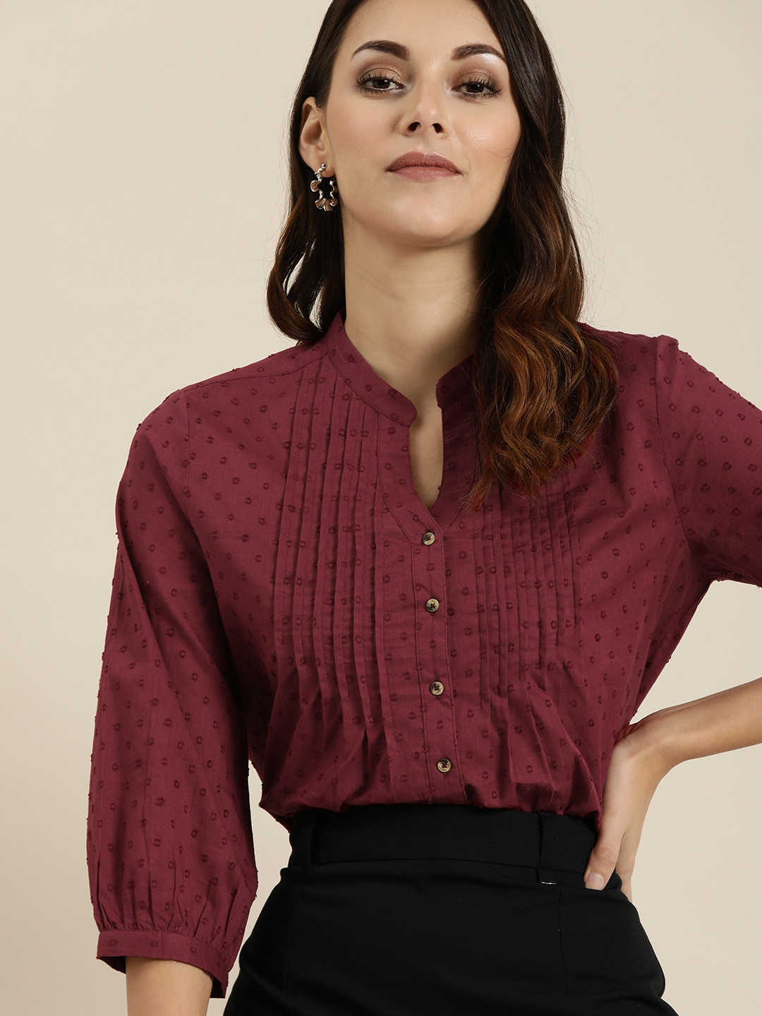 all about you Maroon Self Design Top