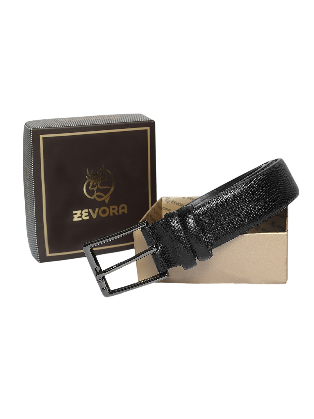 ZEVORA Men Black Textured Belt