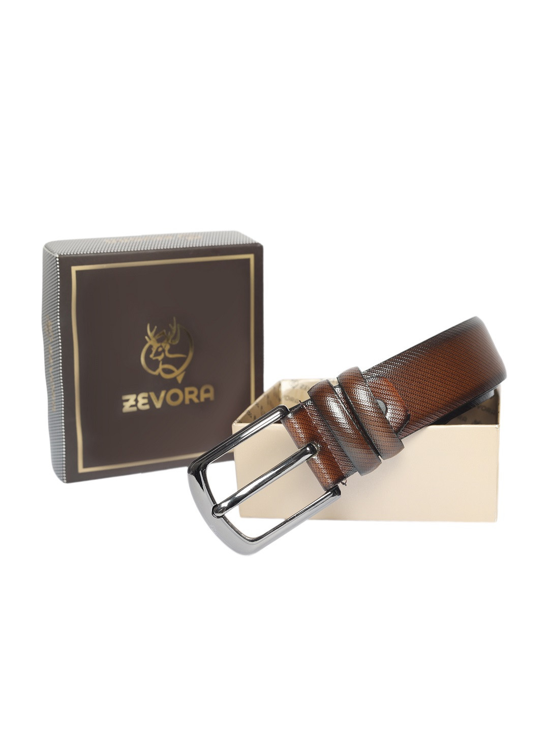 ZEVORA Men Brown Textured Belt