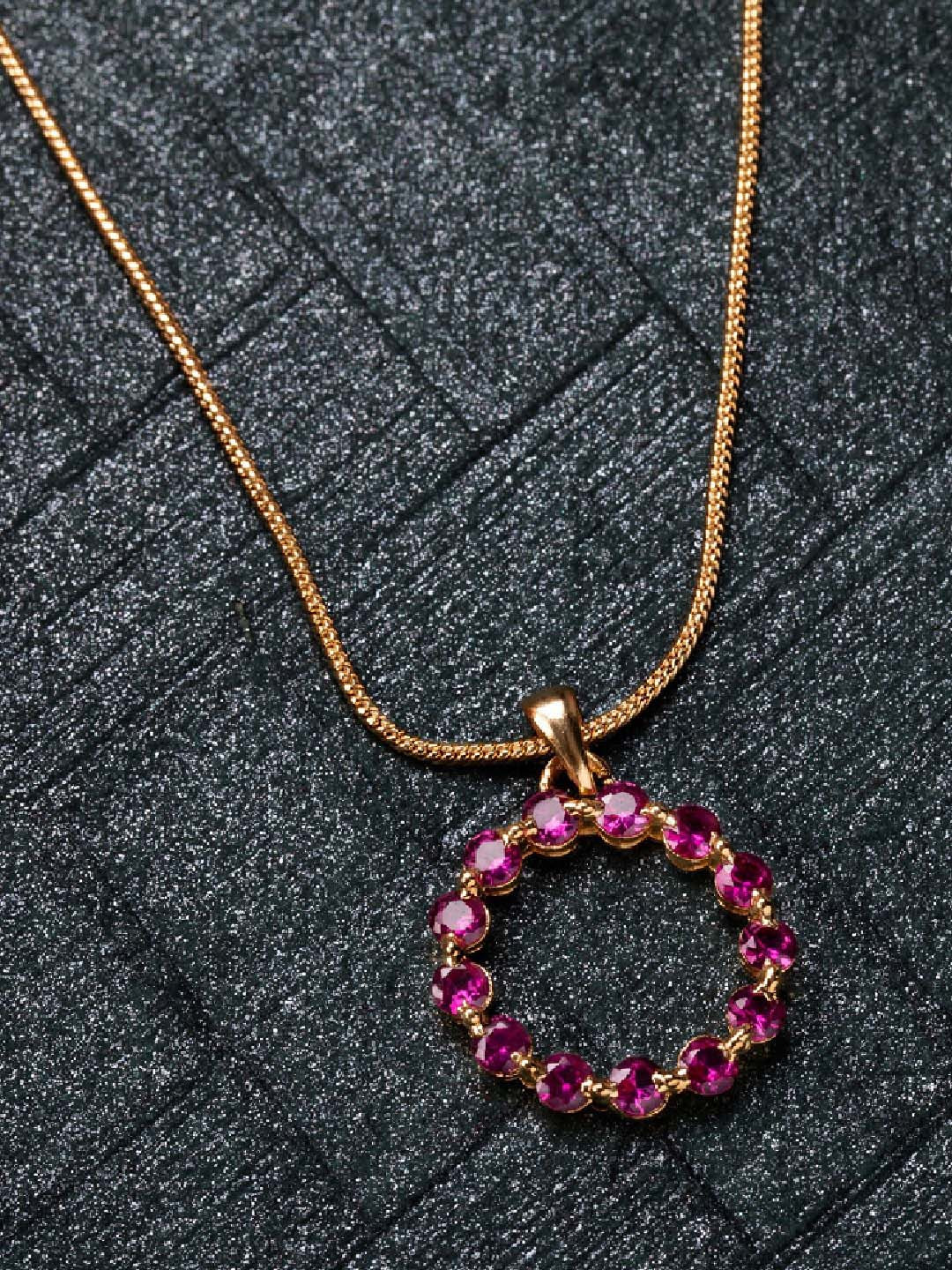 Estele 24KT Gold-Plated Pink Crystal-Studded Handcrafted  Necklace