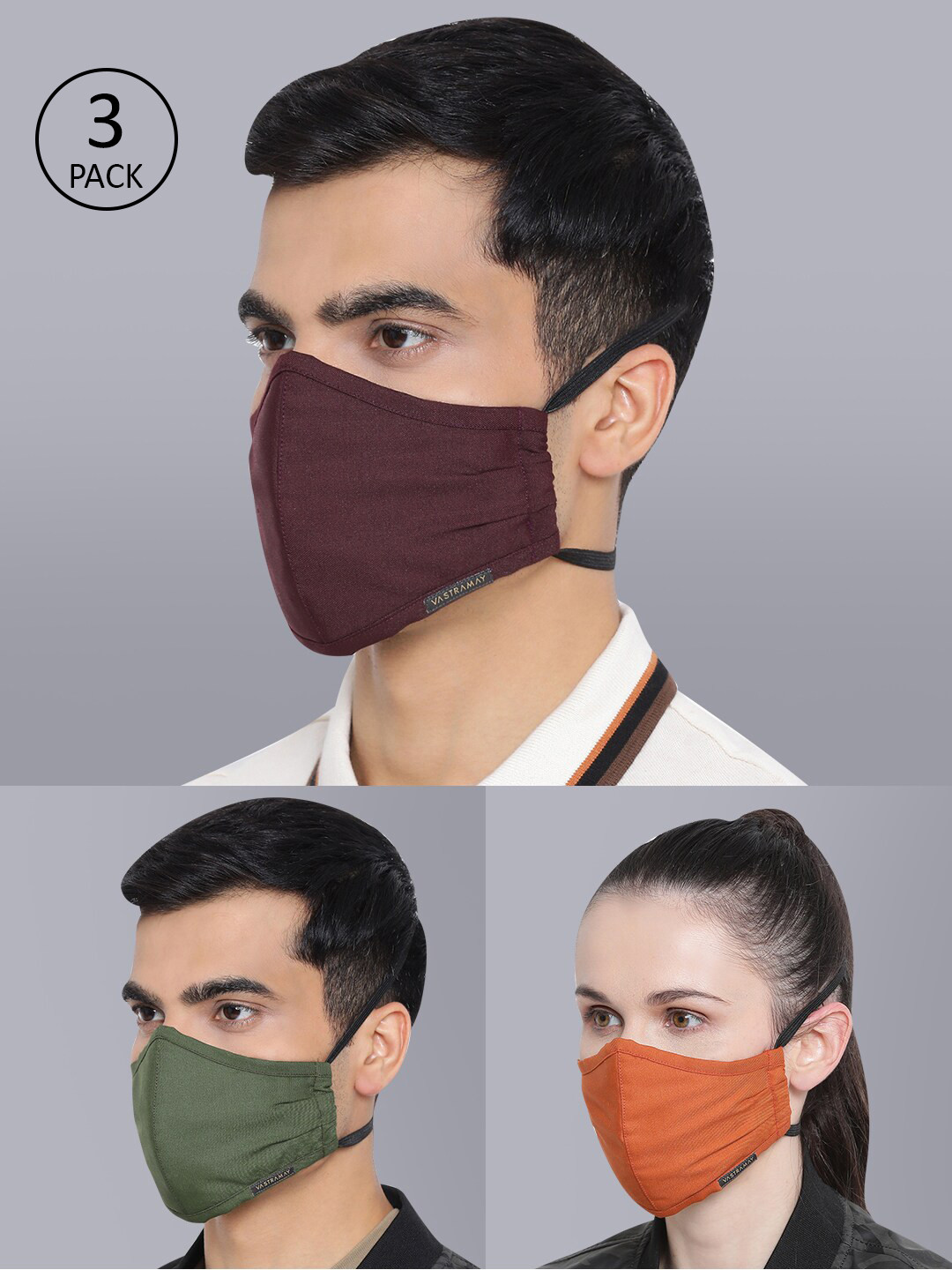 VASTRAMAY Unisex Pack Of 3 3-Ply Adjustable Face Mask