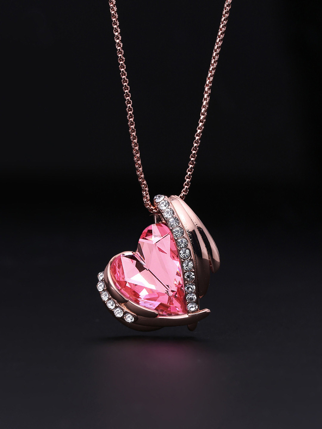 Yellow Chimes Rose-Gold Plated Pink Swarovski Pendant With Chain