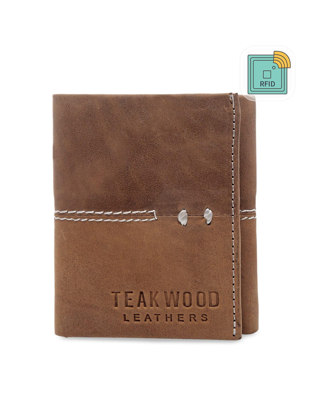 Teakwood Leathers Men Tan Brown Solid Leather Three Fold Wallet