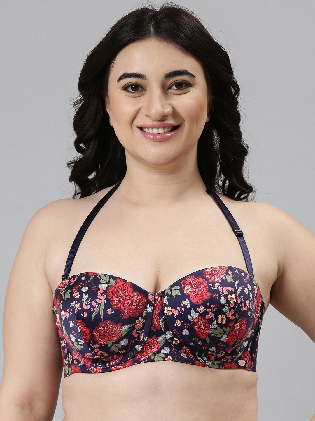 Enamor Blue Print Underwired Lightly Padded Medium Coverage Everyday Strapless Tshirt Bra