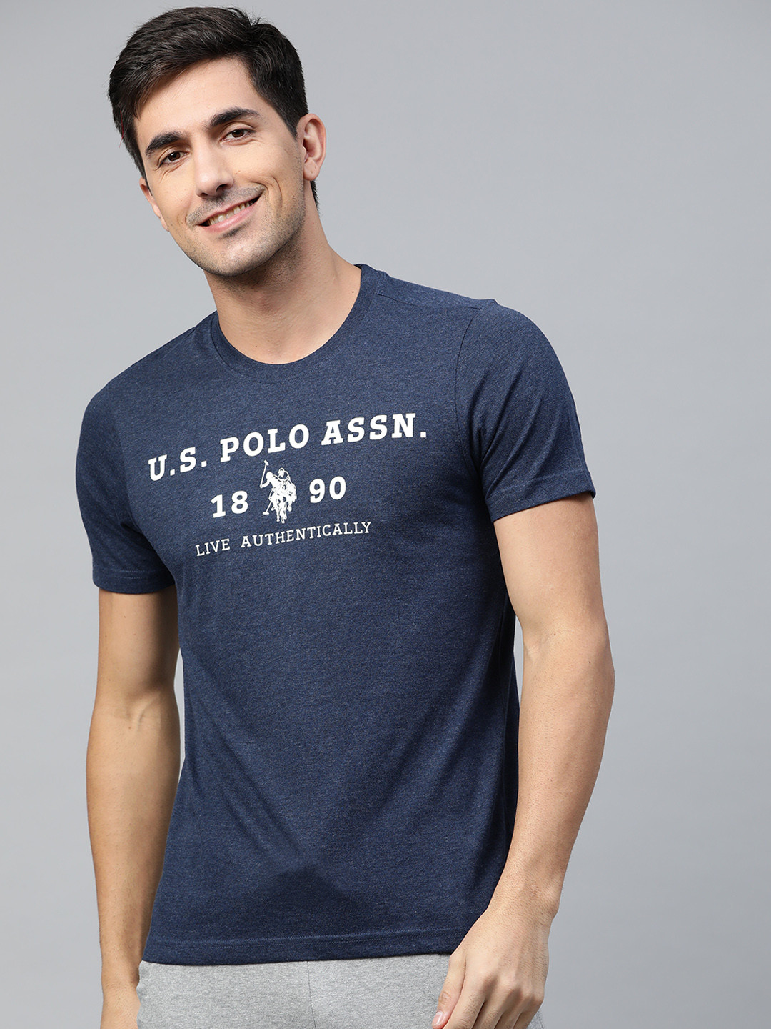 U.S. Polo Assn. Men Navy Blue Printed Lounge T-Shirts