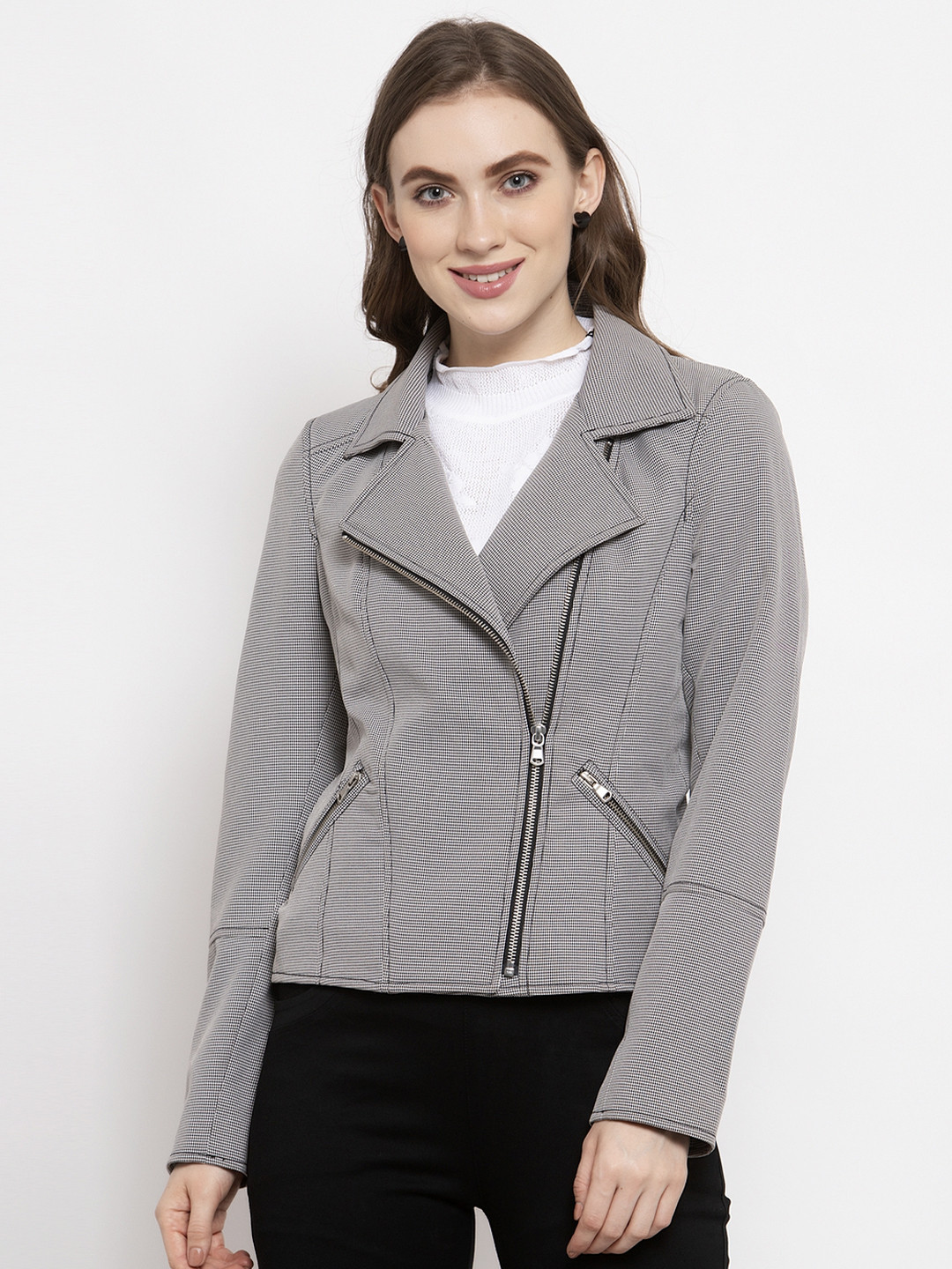 Gipsy Women White Checked Padded Jacket