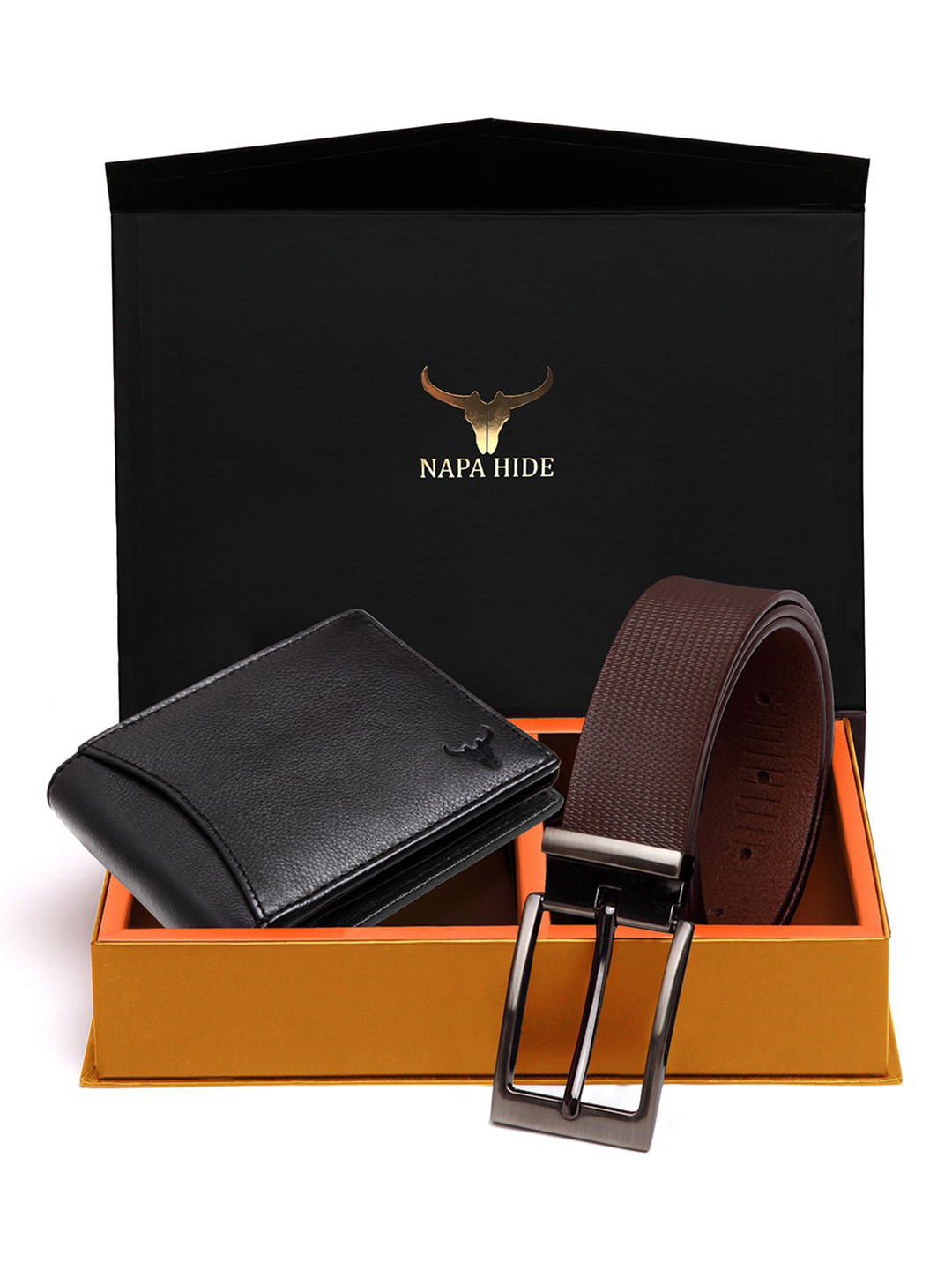 NAPA HIDE Men RFID Protected Genuine Leather Wallet & Belt Accessory Gift Set