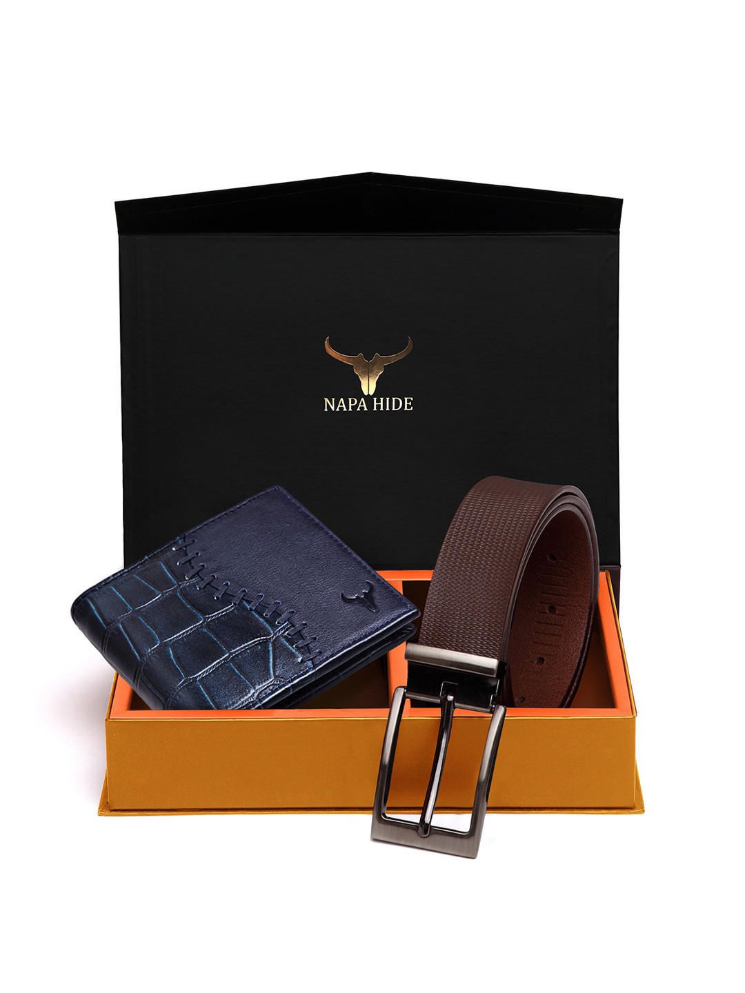 NAPA HIDE Men Blue RFID Protected Genuine Leather Accessory Gift Set