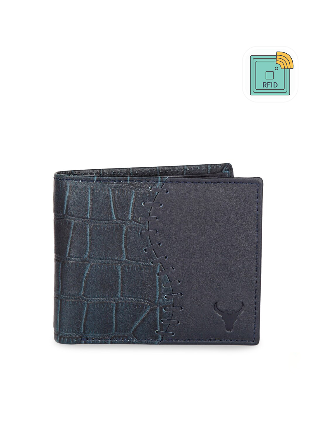 NAPA HIDE Men Navy Blue Textured Two Fold Wallet