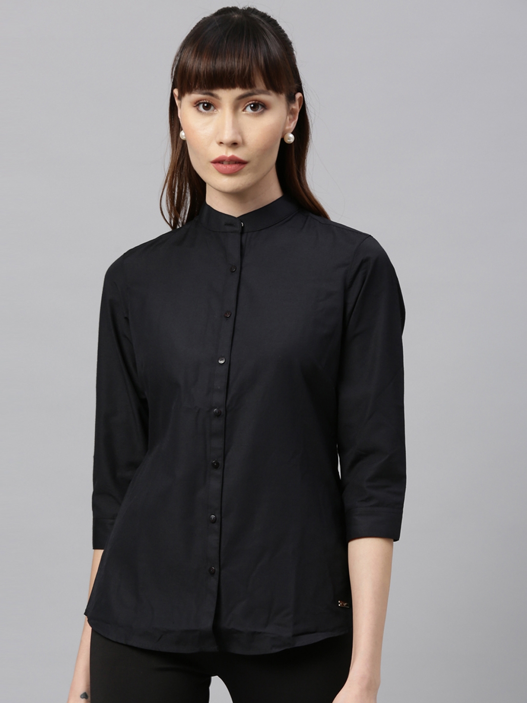 Park Avenue Woman Women Black Regular Fit Solid Casual Shirt