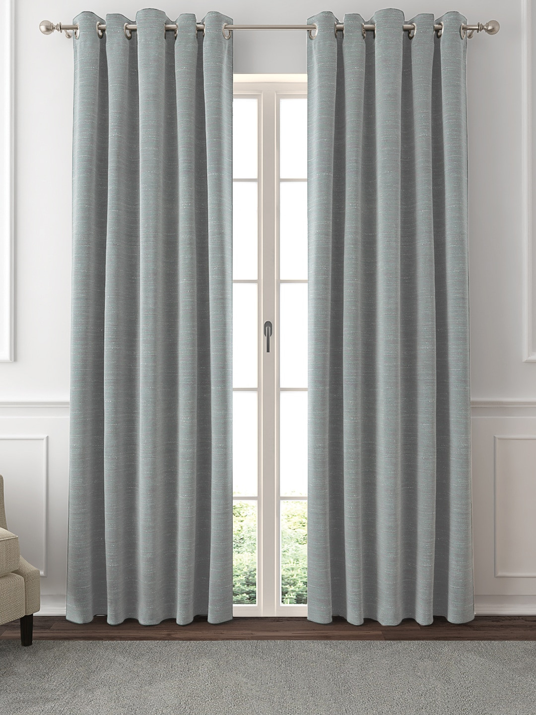 GM Grey 2 Pieces Woven Grommet Door Curtains