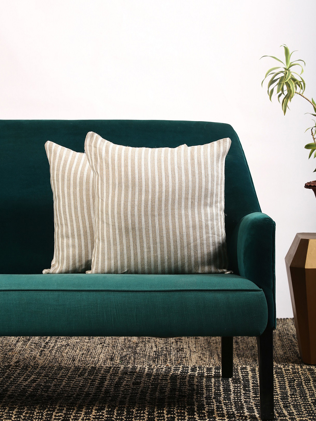 Contrast Living Linen Striped Cotton Washable 2 Pcs Square Cushion Covers - 19.7 x 19.7 In