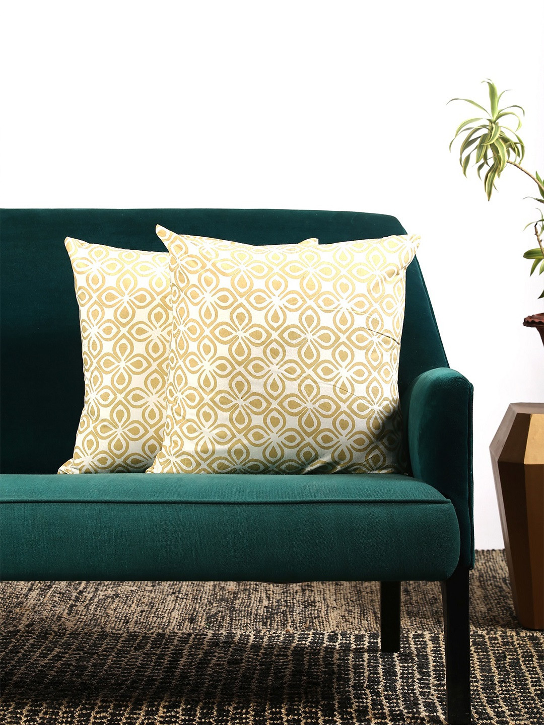 Contrast Living Set Of 2 Yellow & White Floral Square Cushion Covers