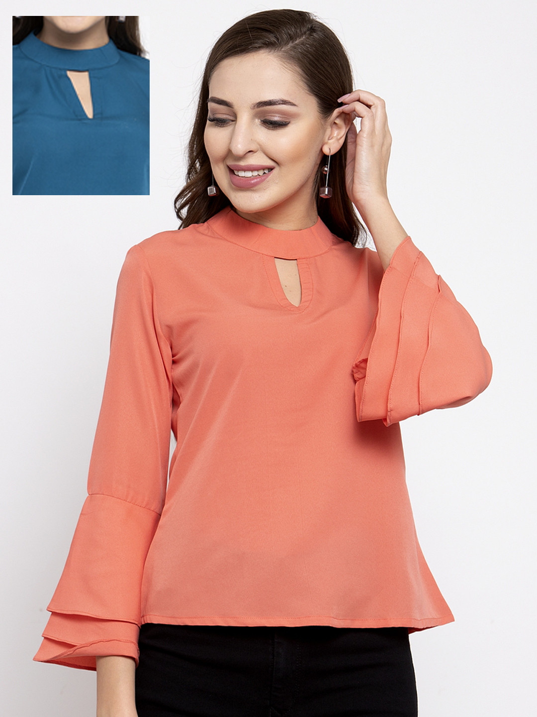 klauressa Women Pack Of 2 Teal Blue & Orange Solid Top