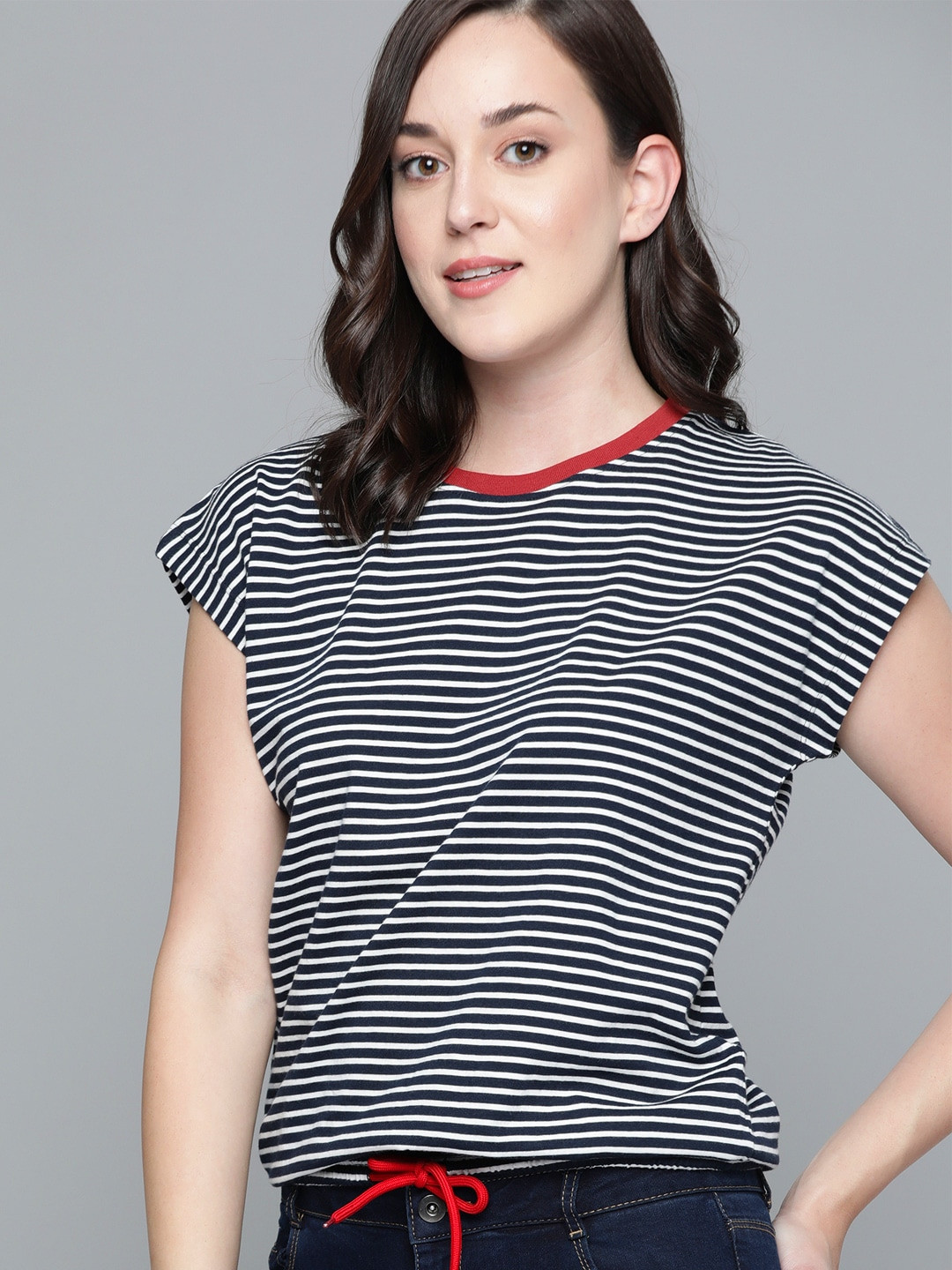 Harvard Navy Blue & White Striped Pure Cotton Blouson Top