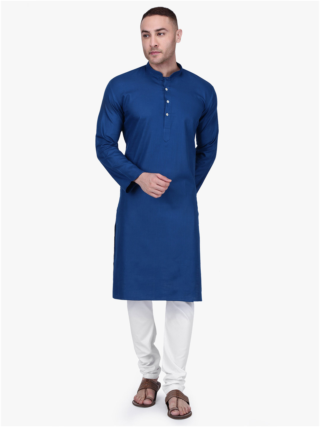 RAJUBHAI HARGOVINDAS Men Navy Blue Checked Straight Kurta