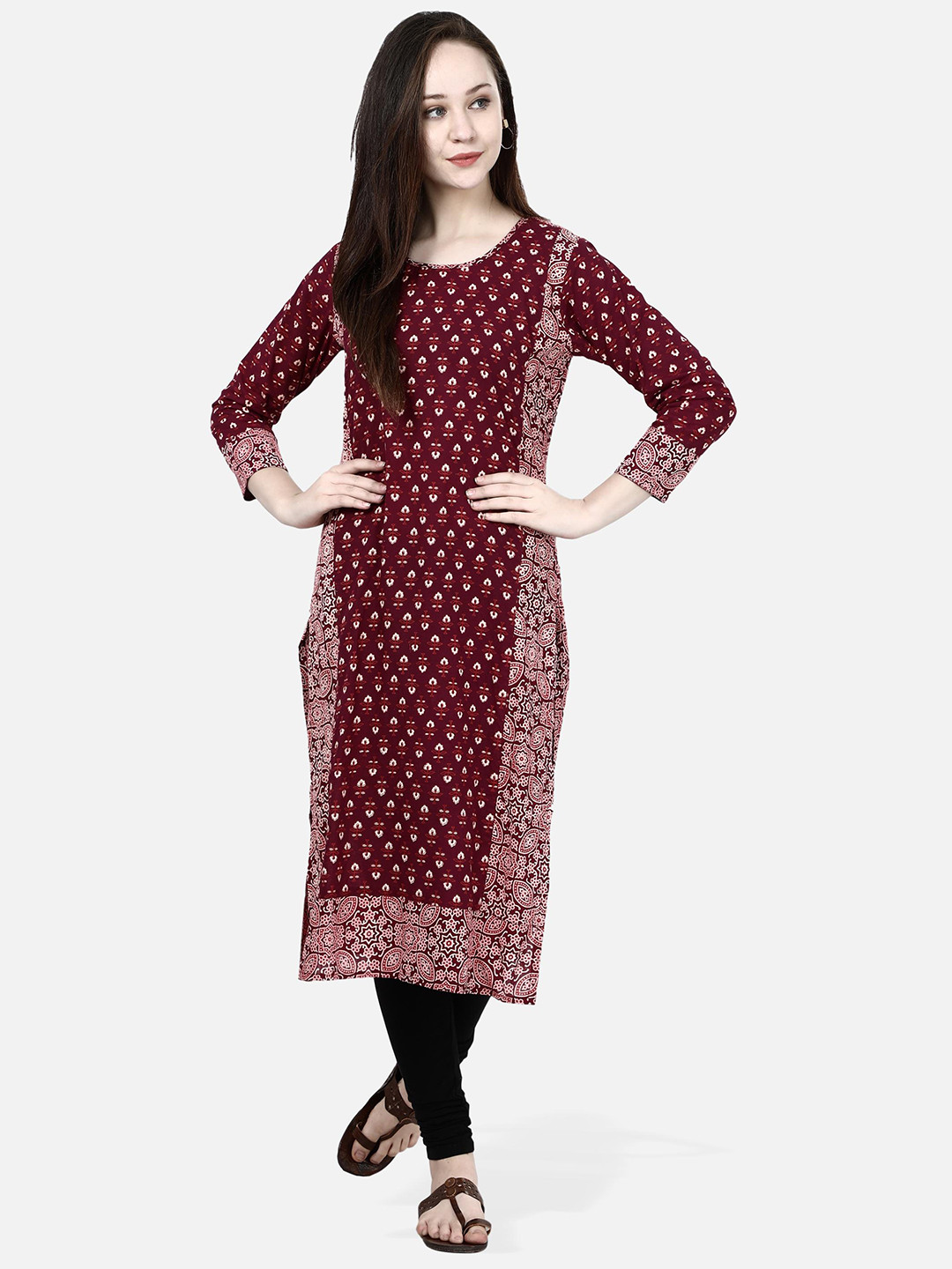 Molcha Women Maroon Printed Straight Kurta