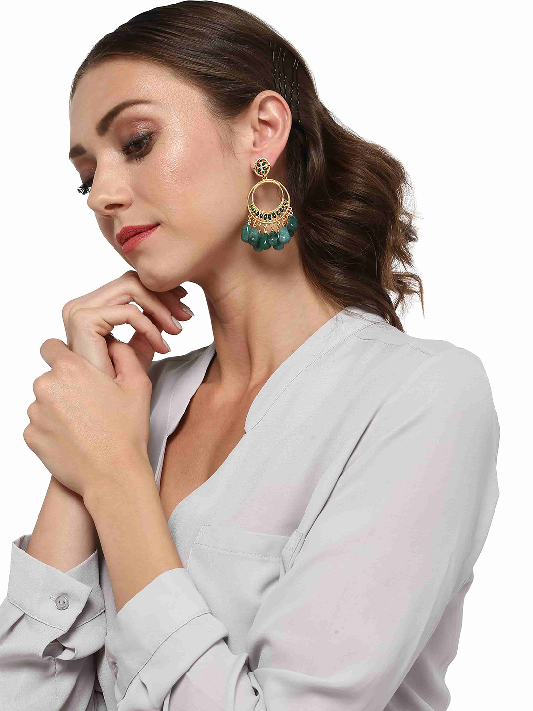 Estele Green Gold Plated Contemporary Chandbalis