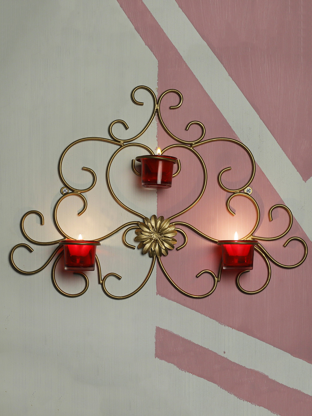 Home Sparkle Gold-Toned Wall Hanging Iron Sconce Votive Candle Holder