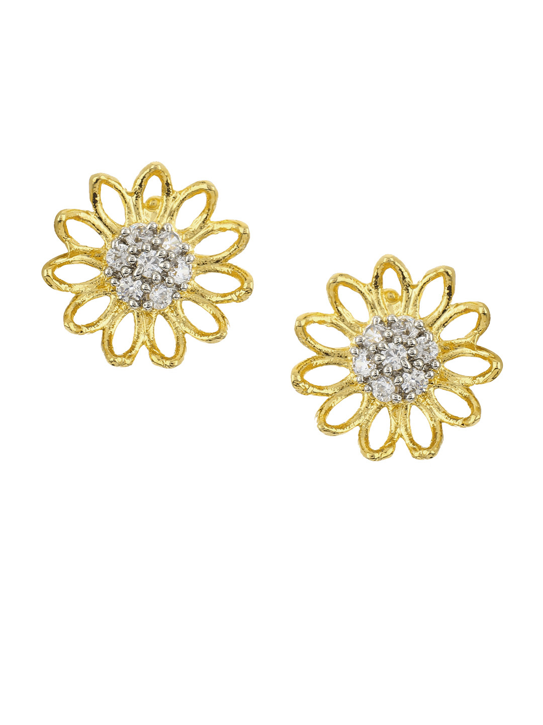 Estele Handcrafted Gold Plated White Floral Studs