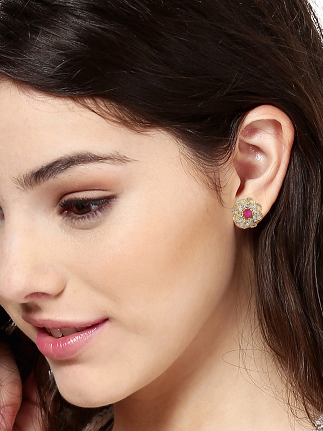 Estele Gold-Plated & Pink Teardrop Shaped Drop Earrings