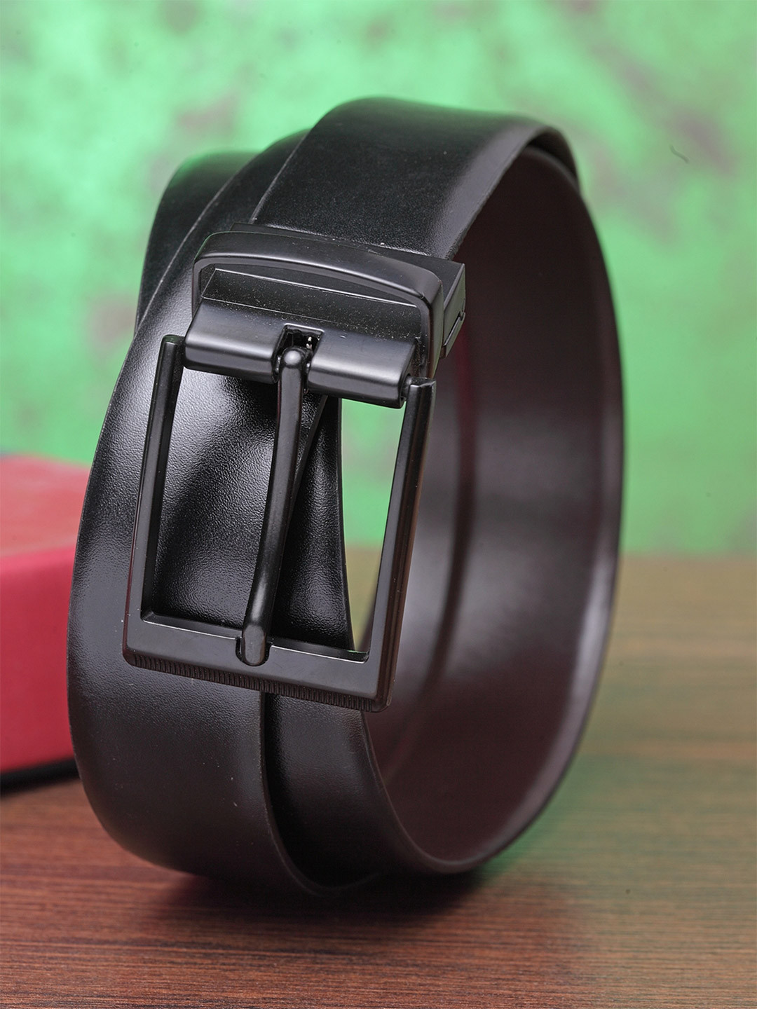 Teakwood Leathers Men Black & Brown Solid Leather Reversible Belt