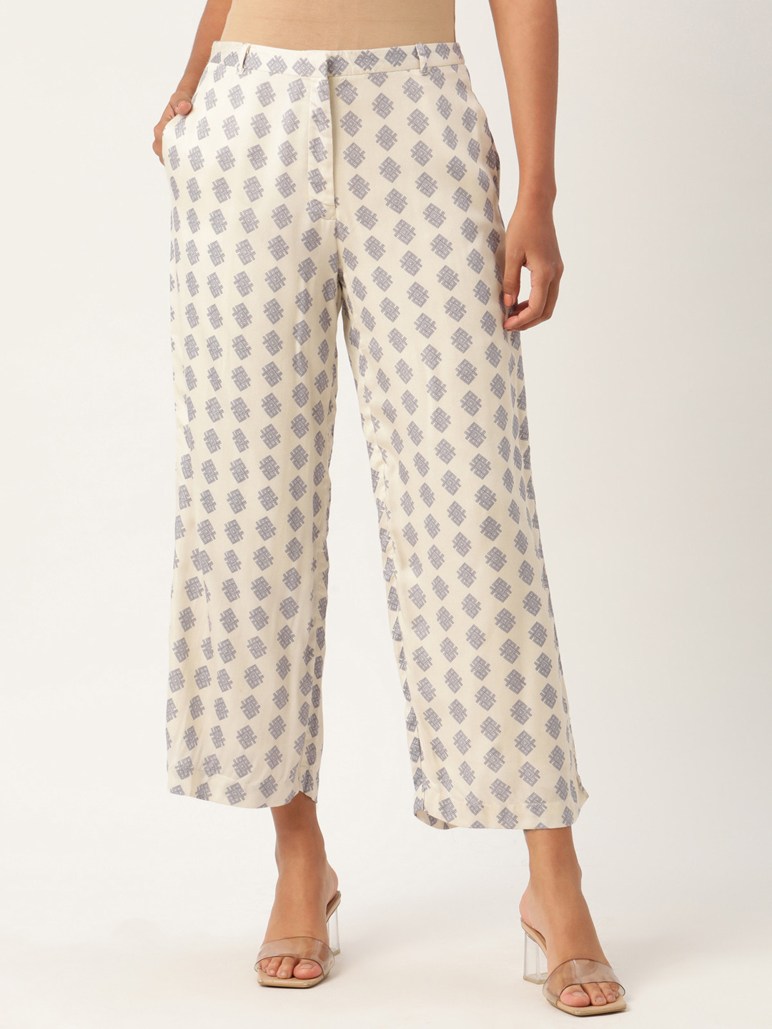 ROOTED Women Beige Slim Fit Checked Culottes