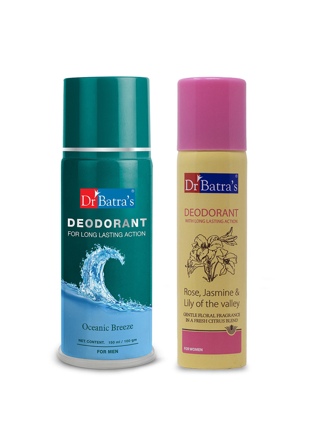 Dr. Batras Set Of 2 Deodorant - Women Rose & Jasmine + Men Oceanic Breeze - 100g Each
