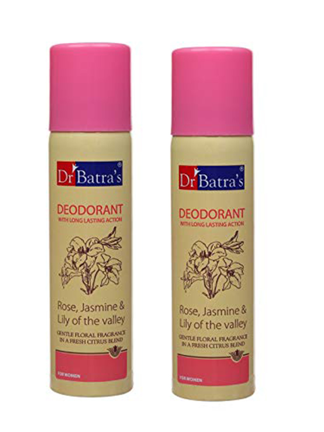 Dr. Batras Women Set Of 2 Rose & Jasmine Deodorant With Long Lasting Action - 100g Each