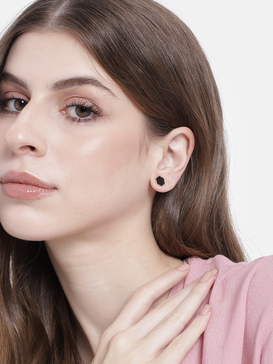 Estele Black & Gold-Toned Contemporary Studs