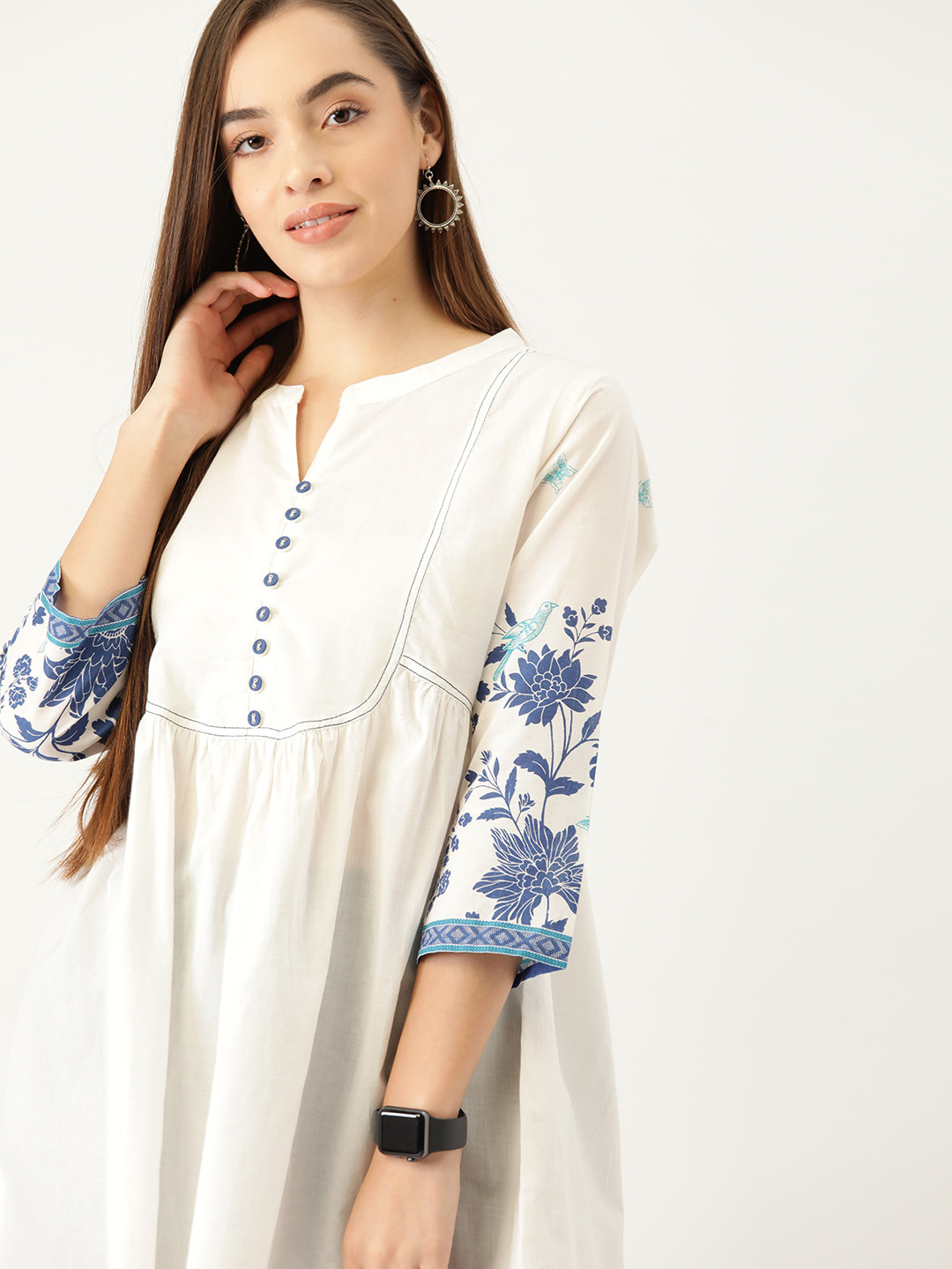 Anouk White Mandarin Collar Empire Top