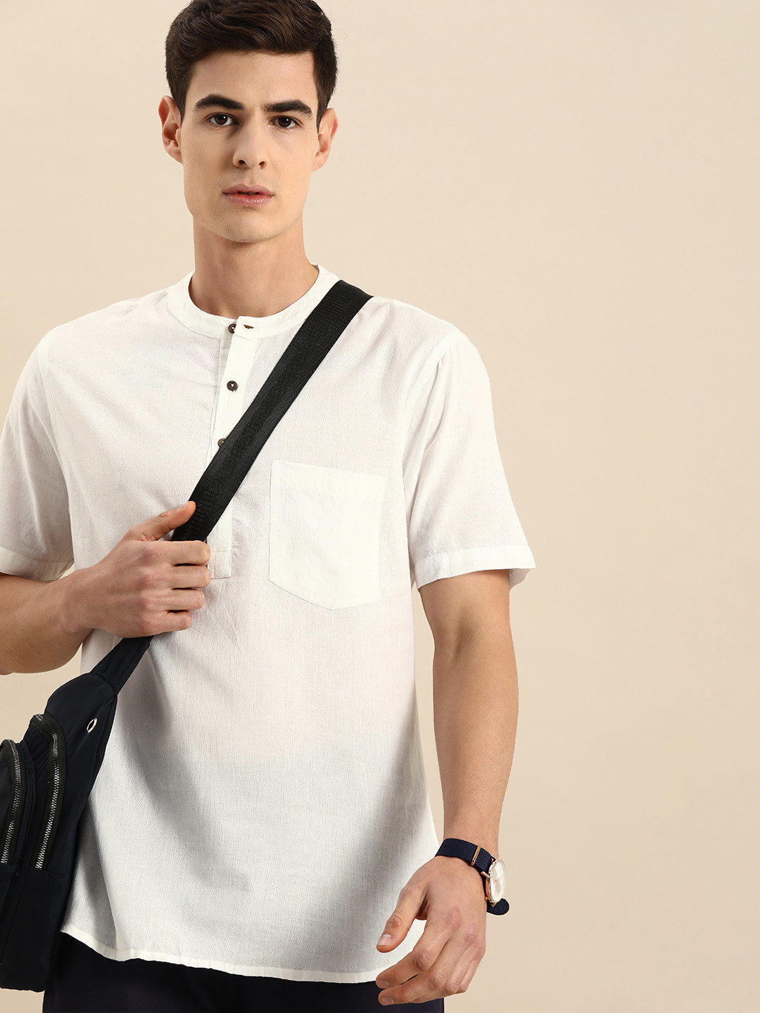 Anouk Men White Solid Short Kurta