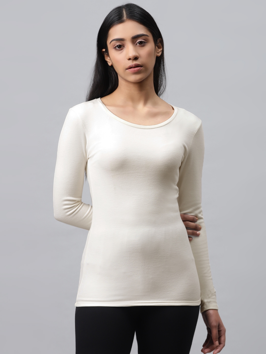 Buy Bodycare Off White Solid Women Thermal Top Off White online