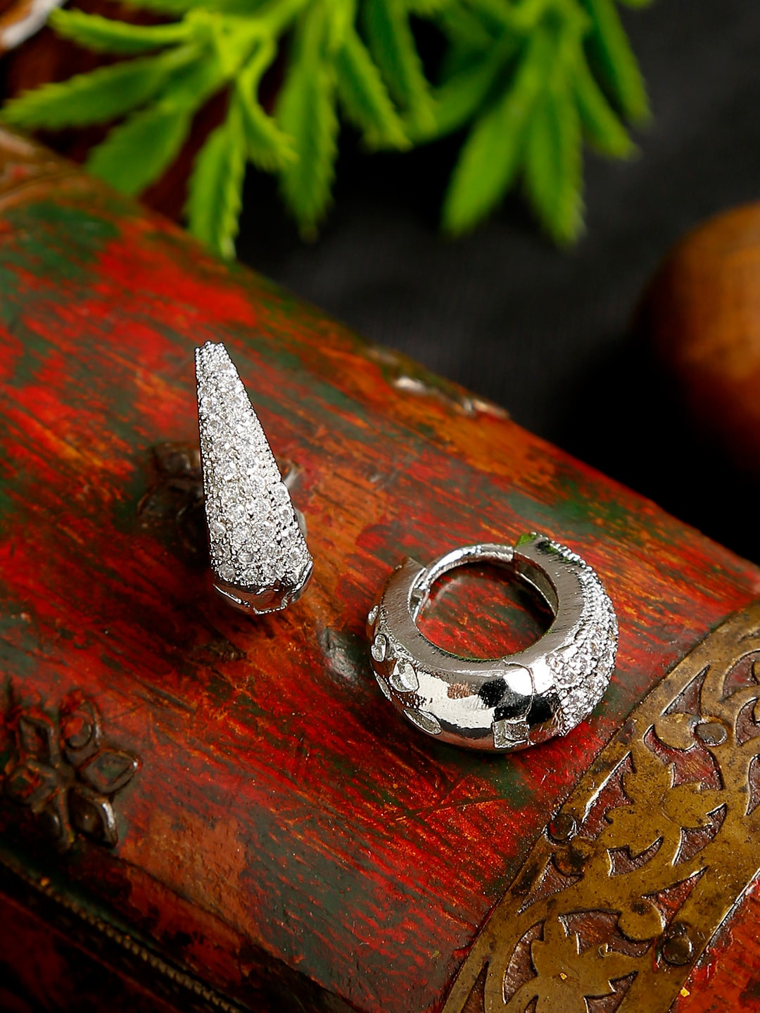 YouBella Silver-Plated Artificial Stone Studded Oval Studs
