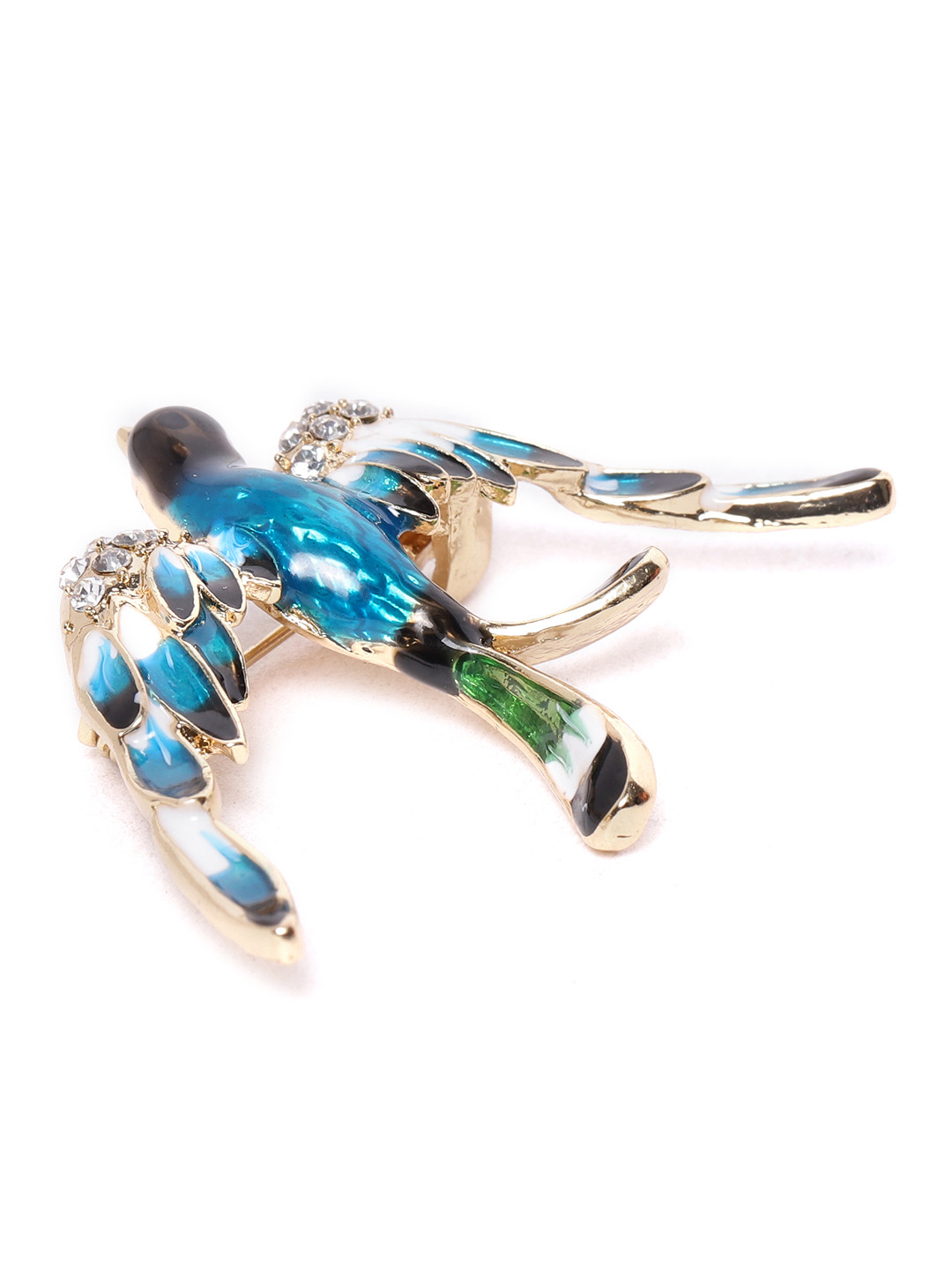 YouBella Women Blue & White Stone Studded Bird Shaped Statement Brooch