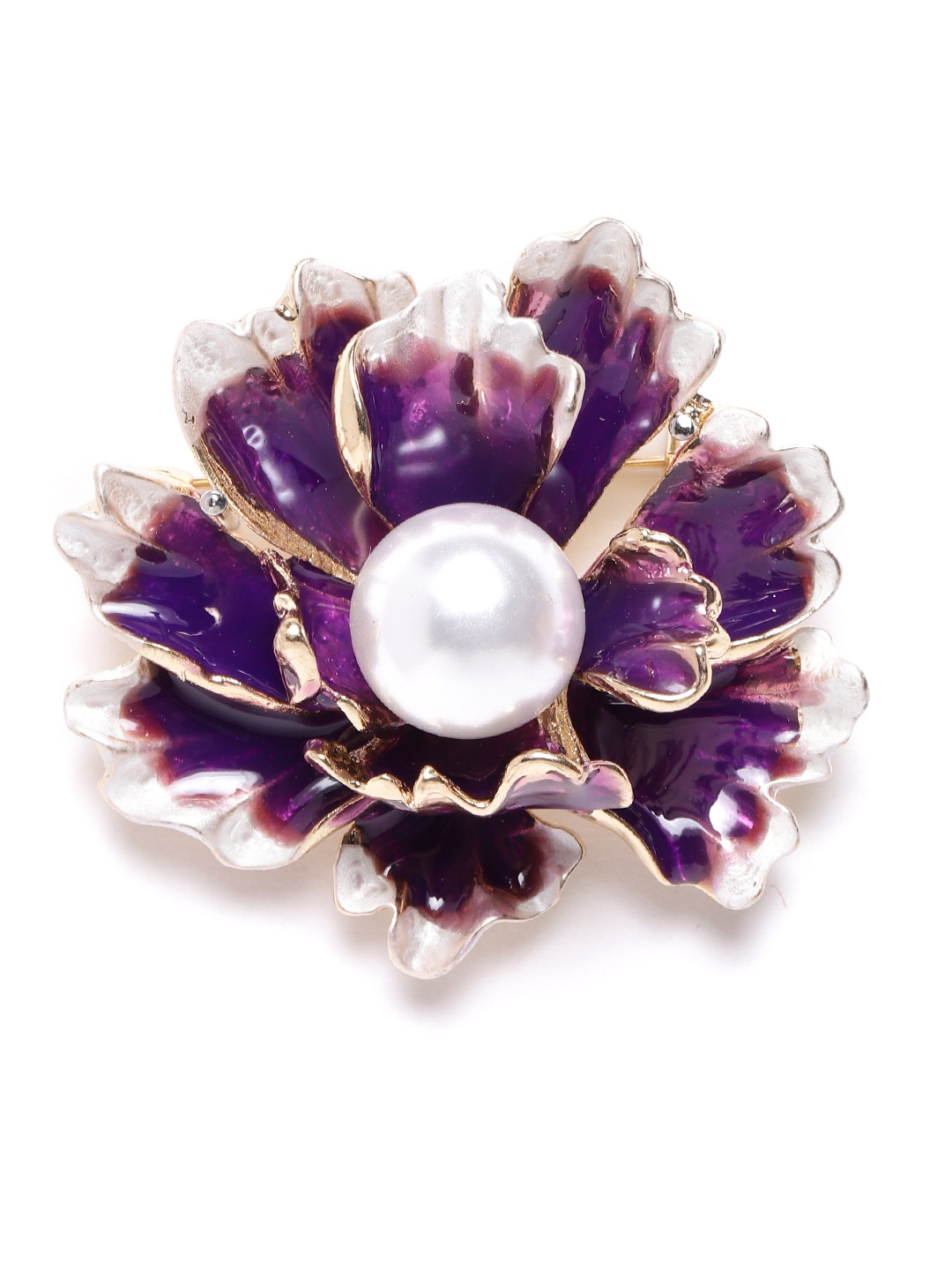 YouBella Women Purple & White Beaded Floral Statement Brooch