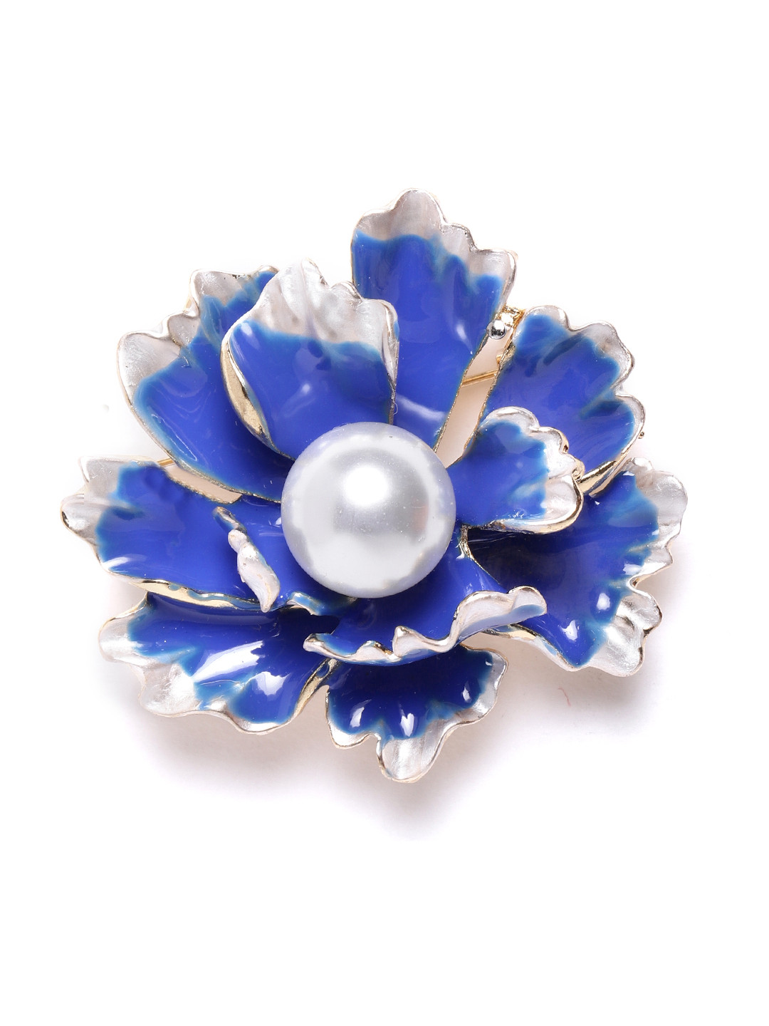 YouBella Women Blue & White Beaded Floral Statement Brooch